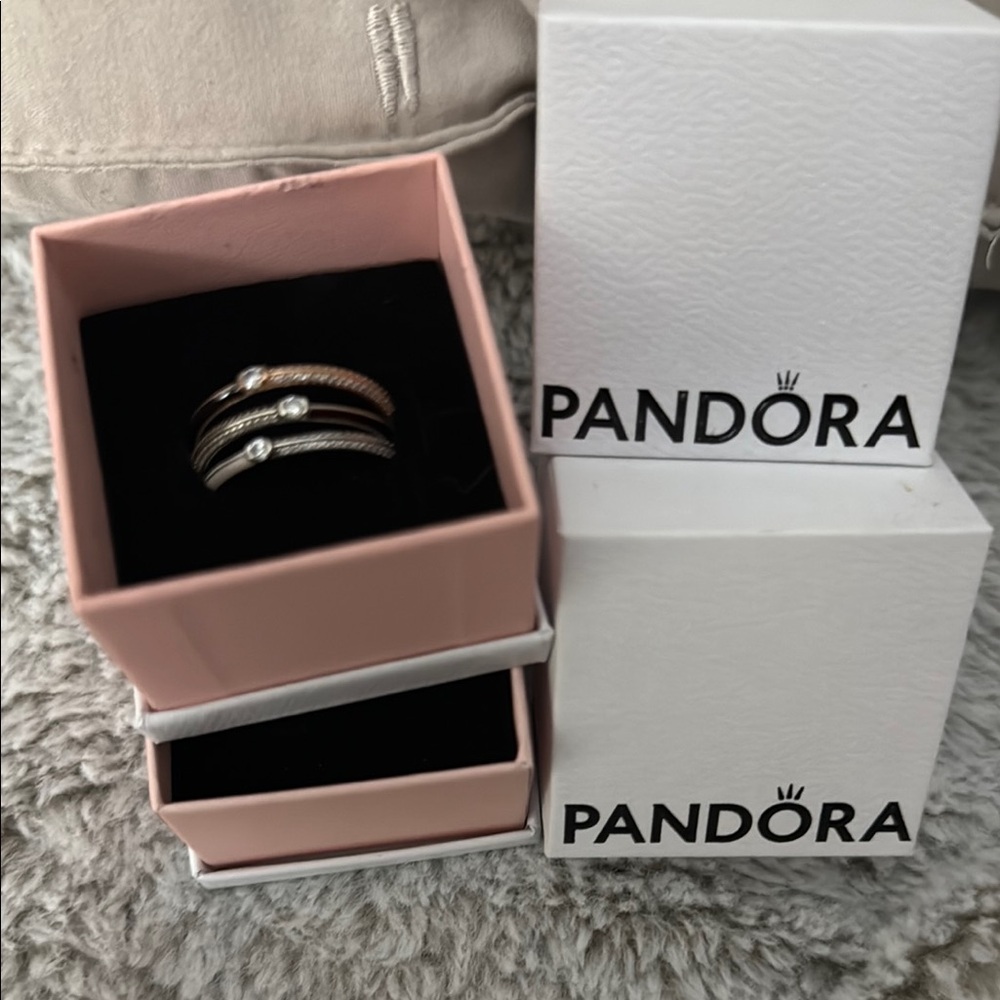 Pandora Silver and Gold Wishbone Ring